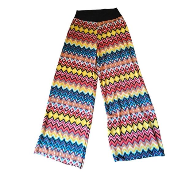 Vamp Colorful Palazzo Stretchy Wide Leg Pants Size Small - Picture 1 of 2